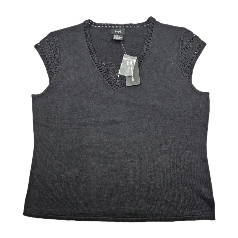 NEW W Tags R.Q.T. Crocheted Street Chic Style Womens XL Black Top Shirt M3059B